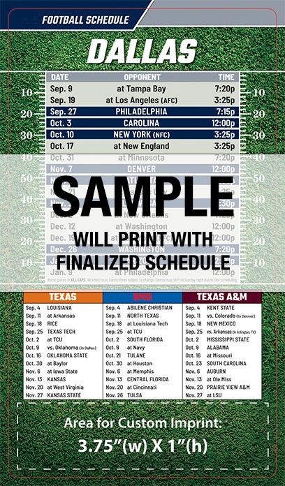 ReaMark Products: Dallas South Full Magnet Football Schedule